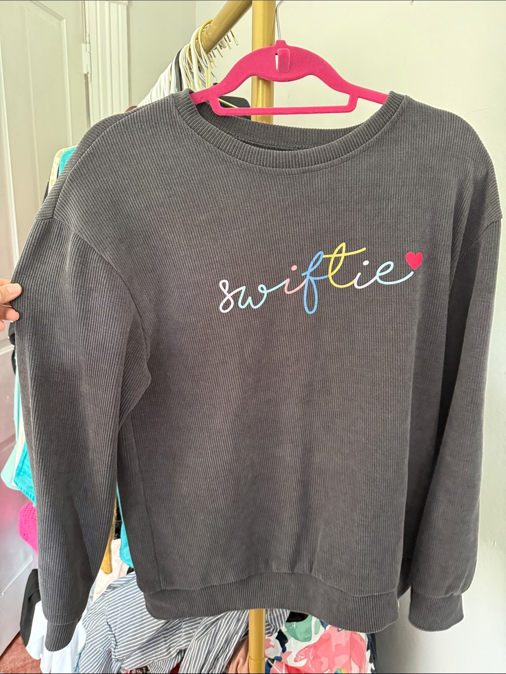 Swiftie Gray Crewneck Sweatshirt with Multicolor Script
